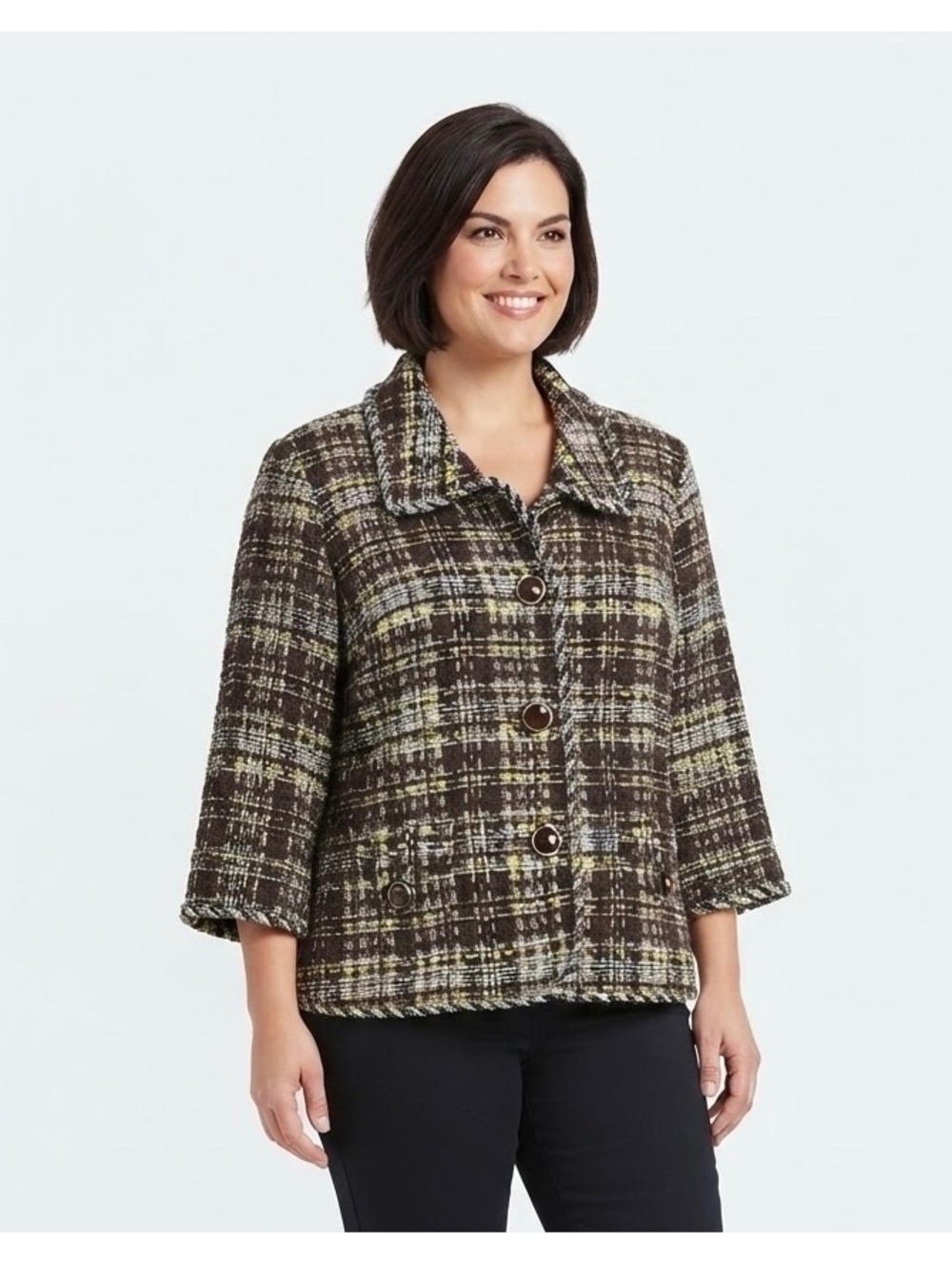 Grace Elements Women's Plus Size 18W Brown Plaid Button-Up Jacket